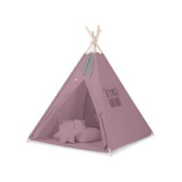 Vaikiška tipi palapinė su kilimėliu ir pagalvėlėmis – pastelinė violetinė