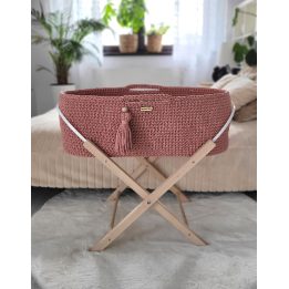Lopšys kūdikiui su stovu – rankų darbo, boho stiliaus, rožinis