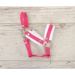 Reguliuojamas kantaras hobi arkliukui – tamsiai rožinis su balta pūkine apdaila