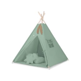 Vaikiška tipi palapinė su kilimėliu ir pagalvėlėmis – pastelinė žalia