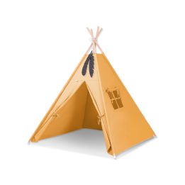 Vaikiška tipi palapinė su dekoratyvinėmis plunksnomis – medaus geltonumo