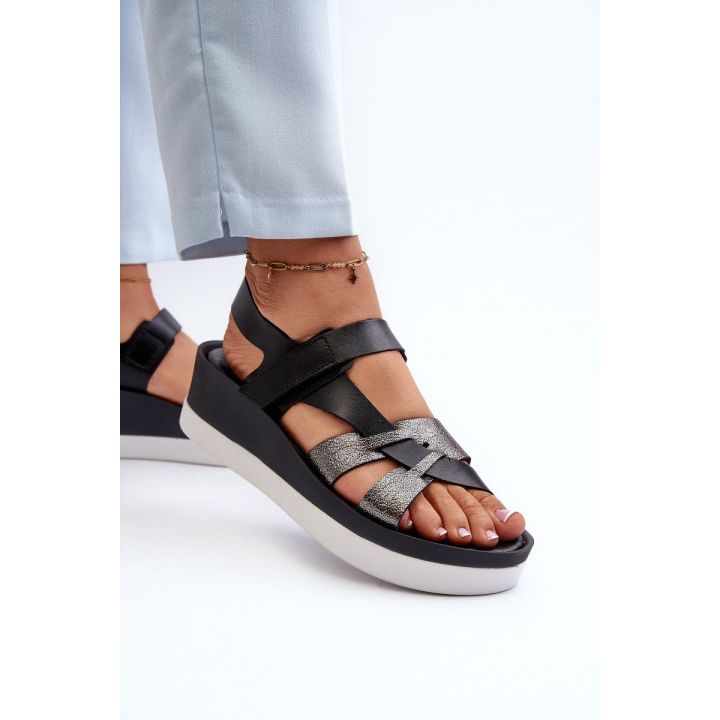 Moteriški odiniai platforminiai sandalai Black