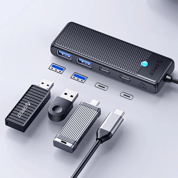 USB-C šakotuvas Orico 2x USB-A 3.0 + 2x USB-C 3.0 juodas