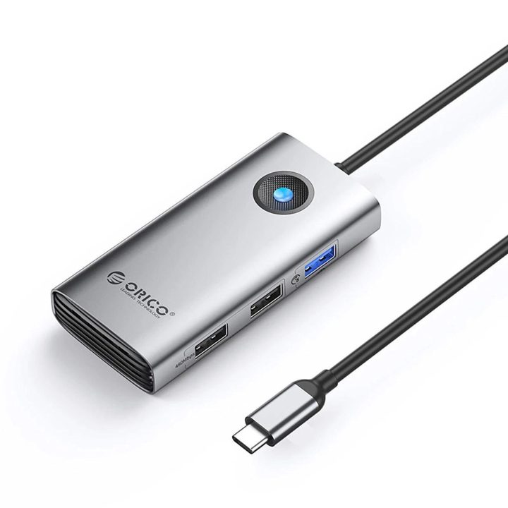 USB-C šakotuvas su HDMI ir USB-A jungtimis – pilkas