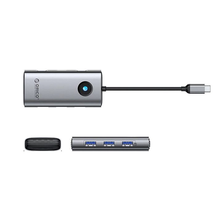 USB-C šakotuvas su HDMI ir USB 3.0, pilkas