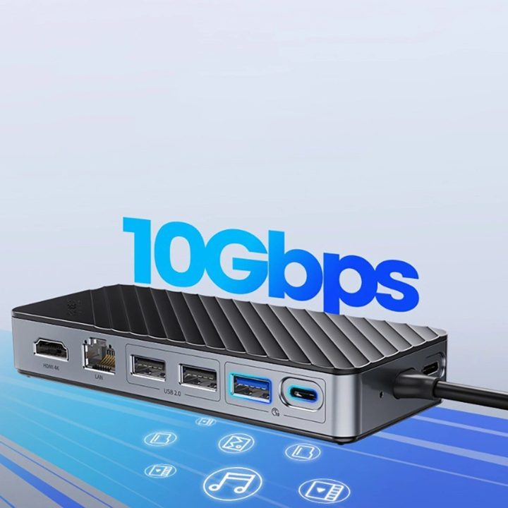 USB-C dokas su M.2 lizdu, HDMI ir Ethernet, juodas