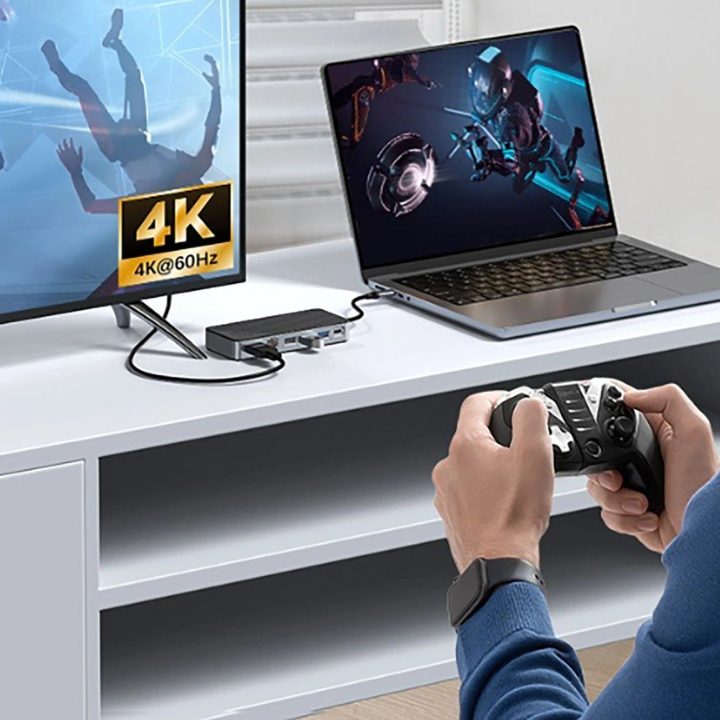 USB-C dokas su M.2 lizdu, HDMI ir Ethernet, juodas