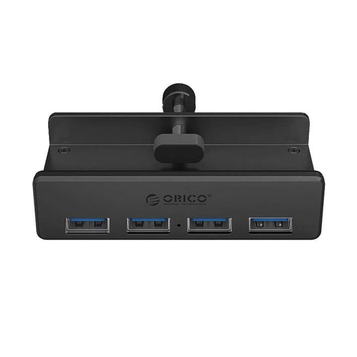USB šakotuvas su laikikliu, 4x USB-A 3.0, juodas