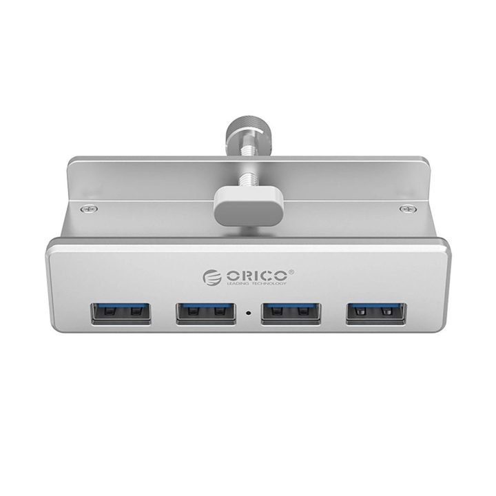 USB šakotuvas 4 lizdų, tvirtinamas spaustuku, sidabrinis