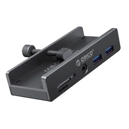 USB šakotuvas su laikikliu, USB-C, 2x USB-A 3.0, SD/TF, 3.5 mm, juodas