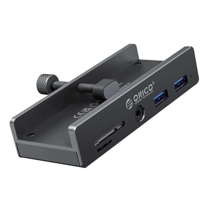 USB šakotuvas su laikikliu, USB-C, 2x USB-A 3.0, SD/TF, 3.5 mm, juodas
