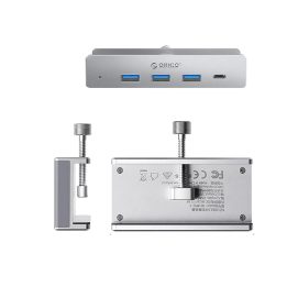 USB šakotuvas su laikikliu, 3x USB-A 3.0, 1x USB-C 3.0, sidabrinis