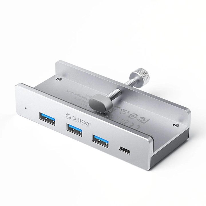 USB šakotuvas su laikikliu, 3x USB-A 3.0, 1x USB-C 3.0, sidabrinis
