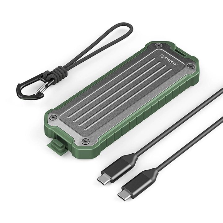 Išorinė sustiprinta SSD dėžutė Orico M.2 NVMe/SATA USB-C pilka/žalia