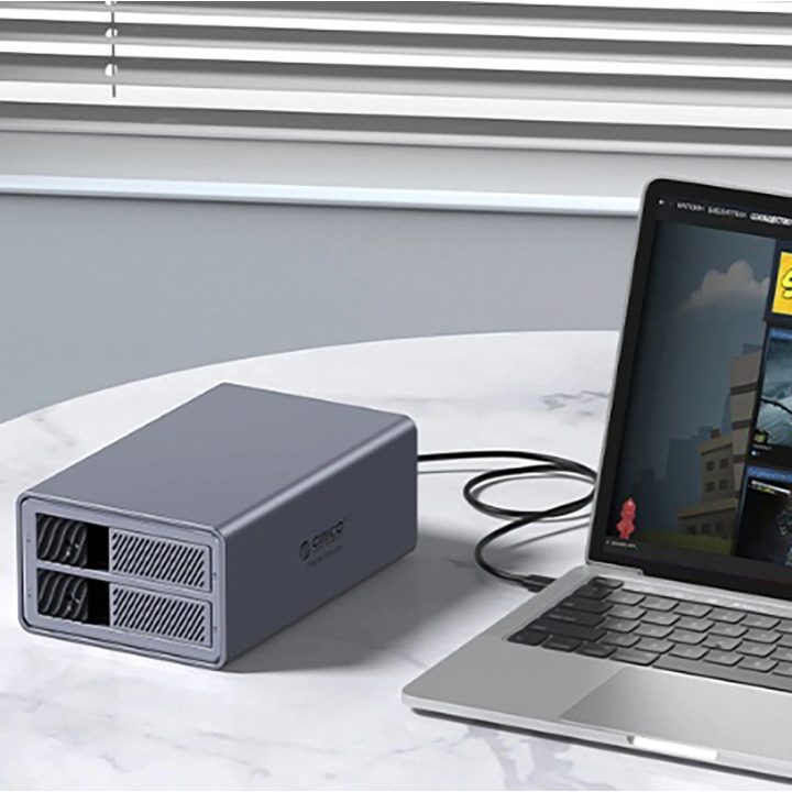 Išorinė dviejų diskų RAID talpykla HDD/SSD, pilka