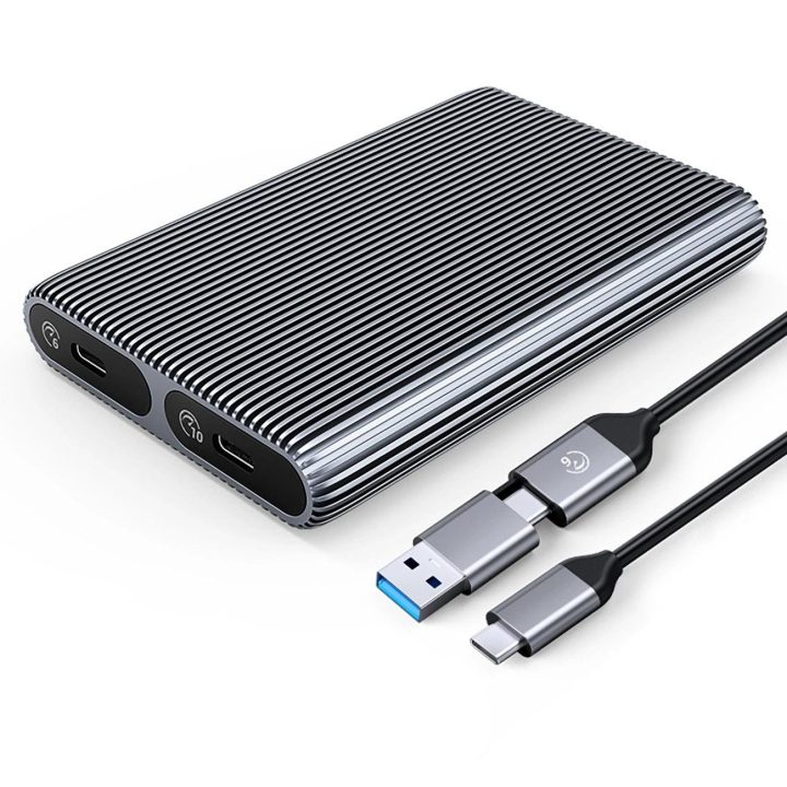 Dviguba M.2 SATA NVMe diskų dėžutė USB-C pilka
