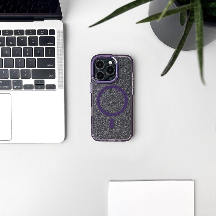 Dėklas su blizgučiais ir MagSafe Samsung Galaxy S25 – violetinis