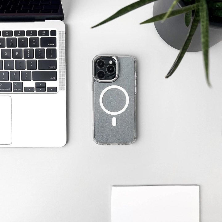 Dėklas su blizgučiais ir MagSafe Samsung Galaxy S25 – skaidrus