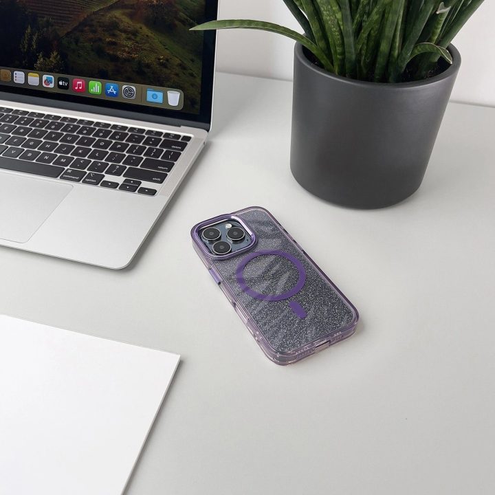 Dėklas su blizgučiais MagSafe Samsung Galaxy S24 FE – violetinis