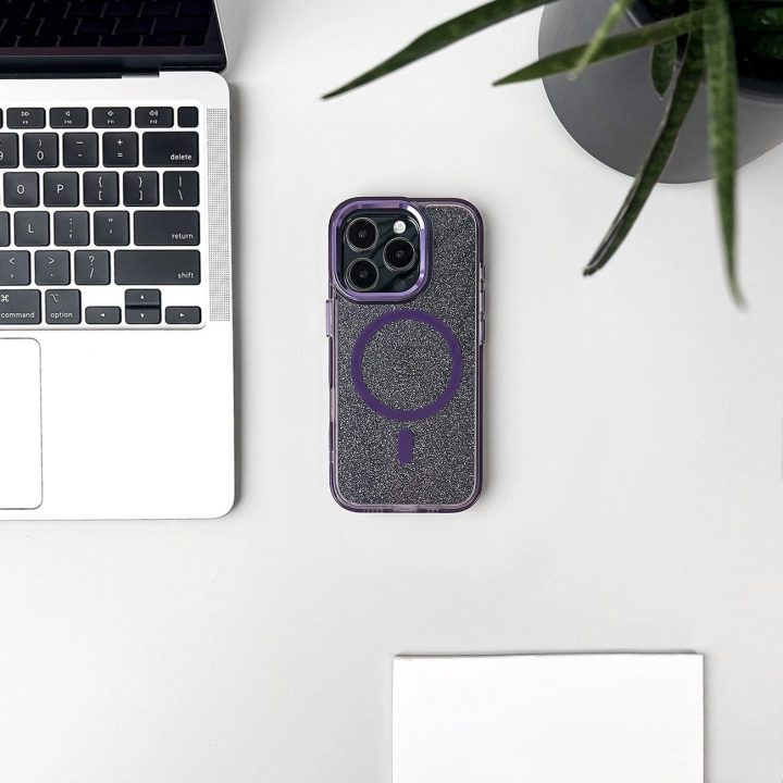 Dėklas su blizgučiais MagSafe Samsung Galaxy S24 FE – violetinis