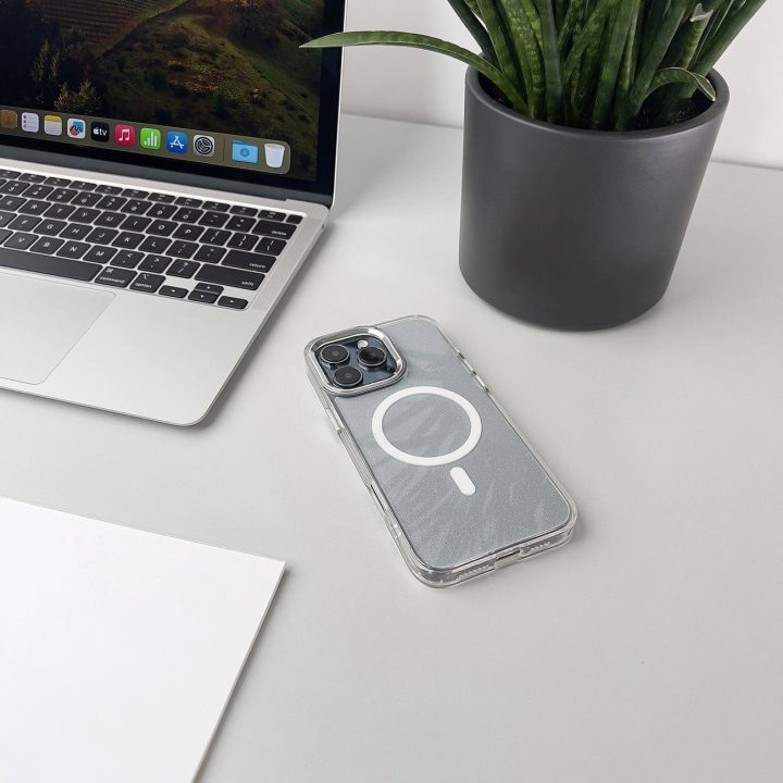 Dėklas su blizgučiais ir MagSafe Samsung Galaxy S24 FE – skaidrus