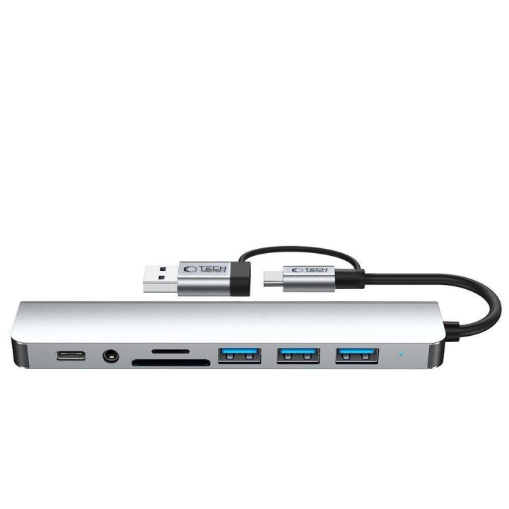 USB-C HUB adapteris 8in1 pilkas