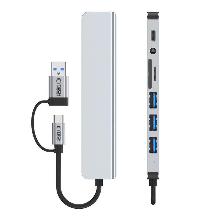 USB-C HUB adapteris 8in1 pilkas