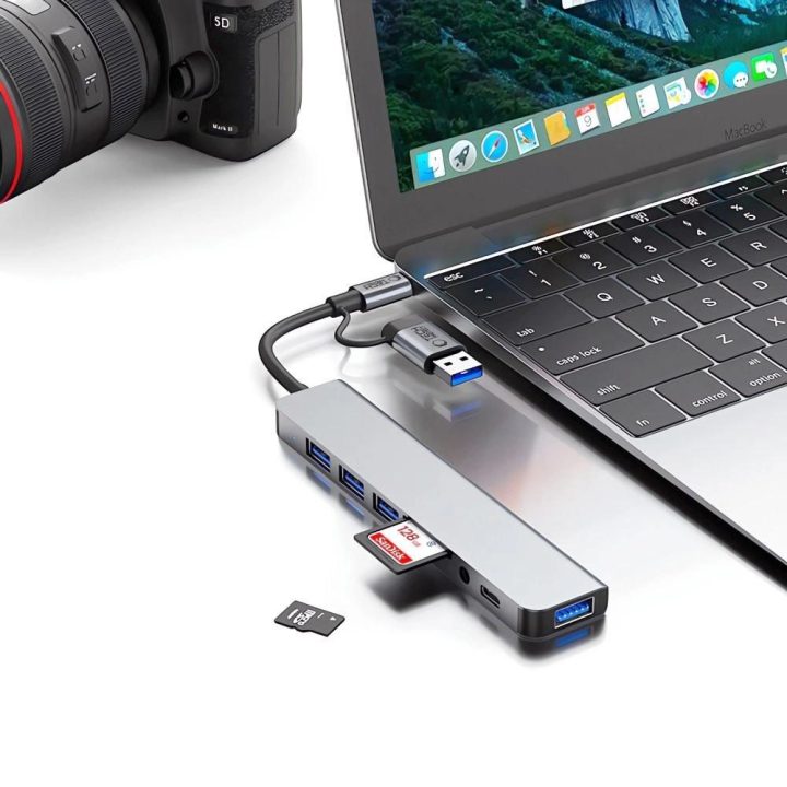USB-C HUB adapteris 8in1 pilkas