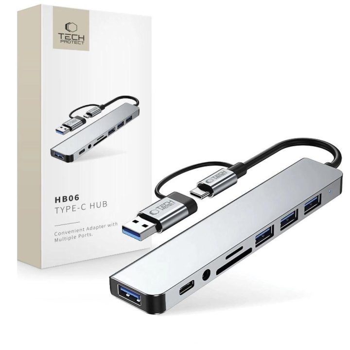 USB-C HUB adapteris 8in1 pilkas