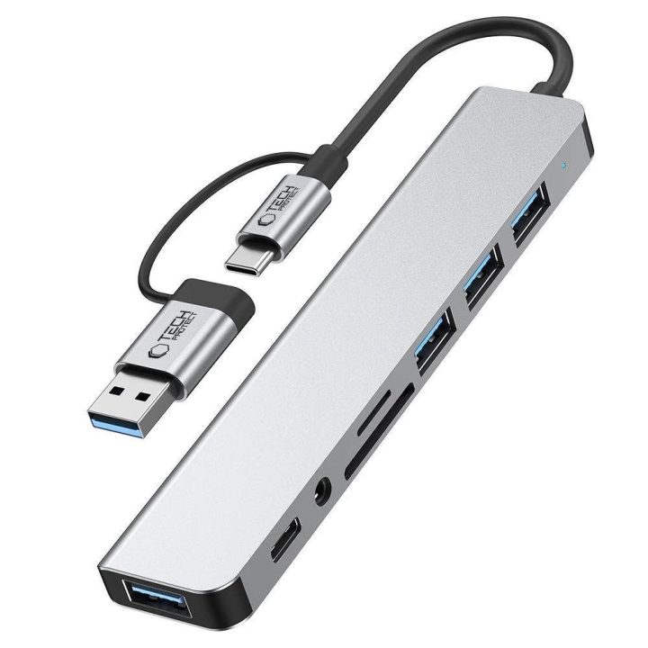 USB-C HUB adapteris 8in1 pilkas