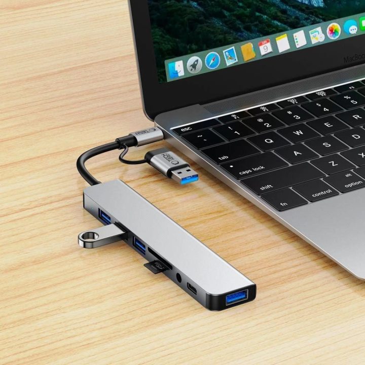 USB-C HUB adapteris 8in1 pilkas