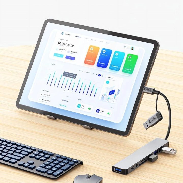USB-C HUB adapteris 8in1 pilkas