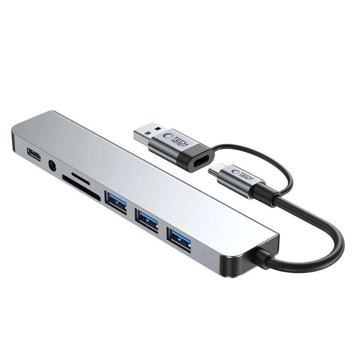 USB-C HUB adapteris 8in1 pilkas