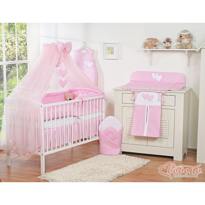Patalynės komplektas su tinkleliu Hanging Hearts rožinis