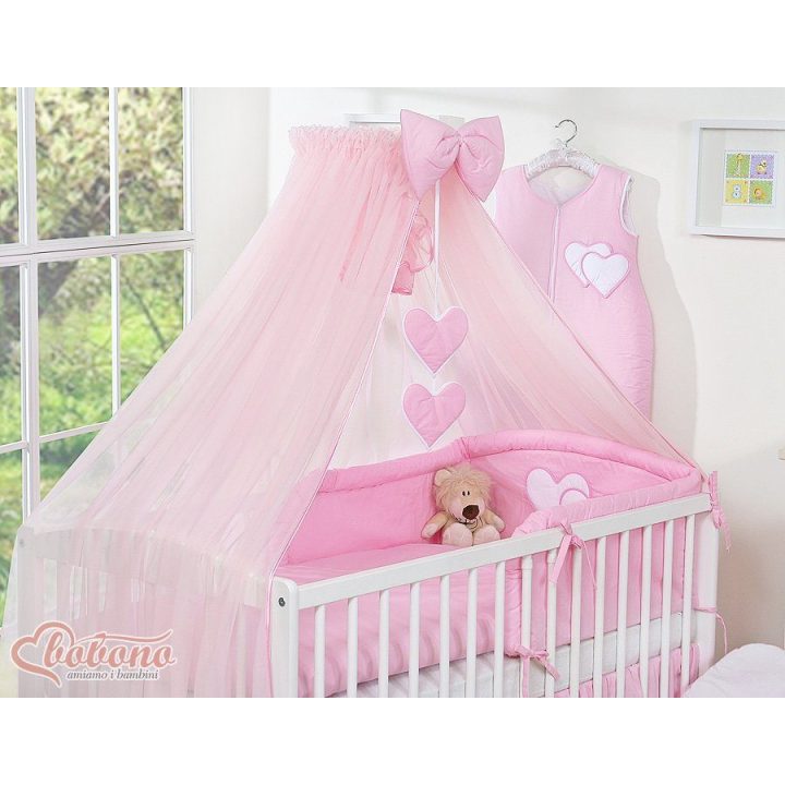 Patalynės komplektas su tinkleliu Hanging Hearts rožinis