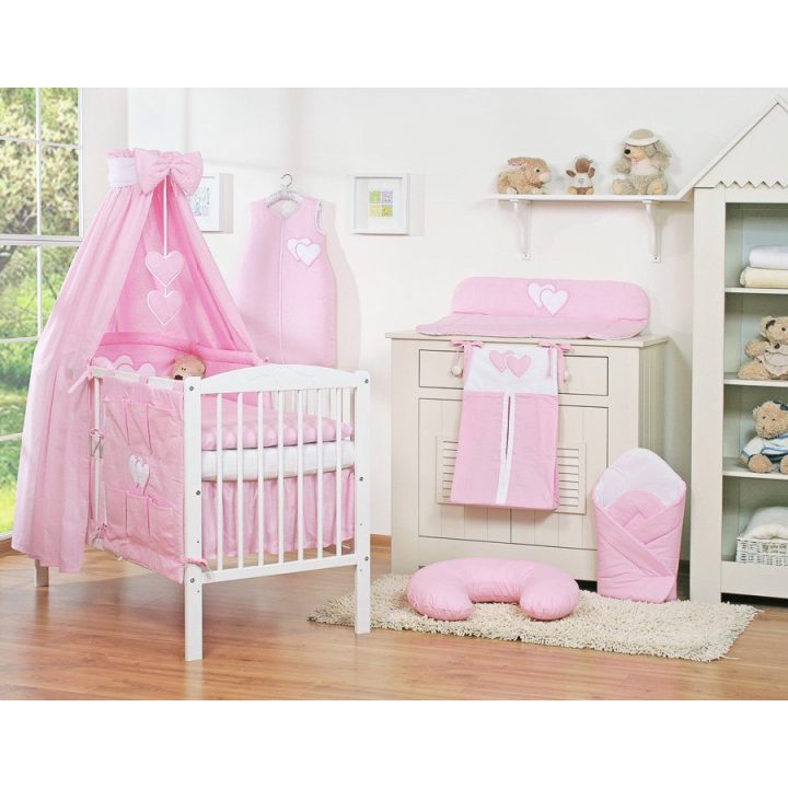 Patalynės komplektas su baldakimu Hanging Hearts rožinis