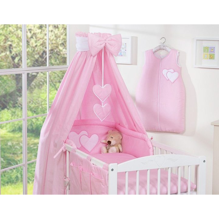 Patalynės komplektas su baldakimu Hanging Hearts rožinis