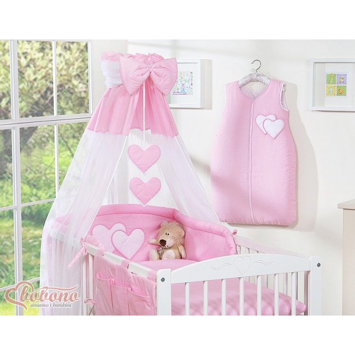 Patalynės komplektas su baldakimu Hanging Hearts rožinis
