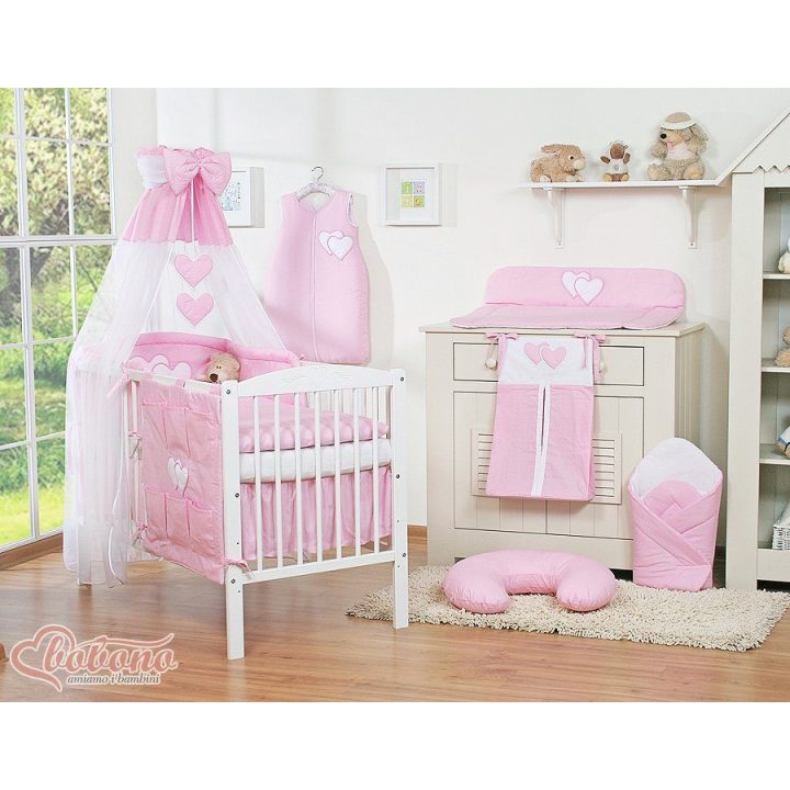 Patalynės komplektas su baldakimu Hanging Hearts rožinis