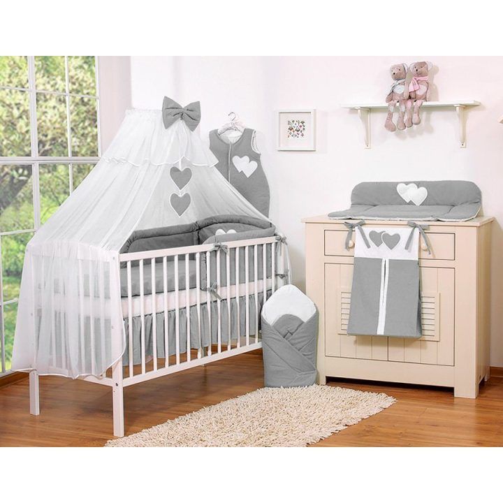Patalynės komplektas su tinkleliu Hanging Hearts, antracito spalvos
