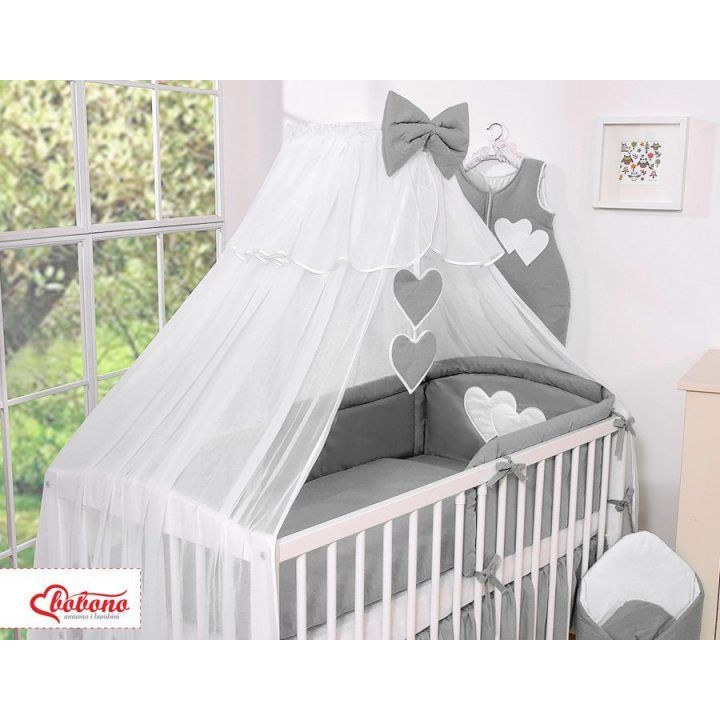 Patalynės komplektas su tinkleliu Hanging Hearts, antracito spalvos