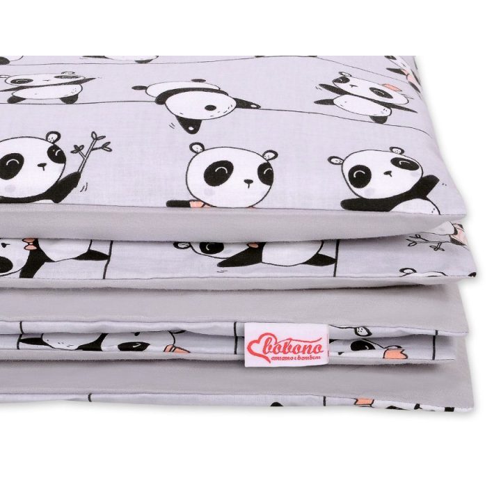 Vaikiška medvilninė patalynė su panda, pilka