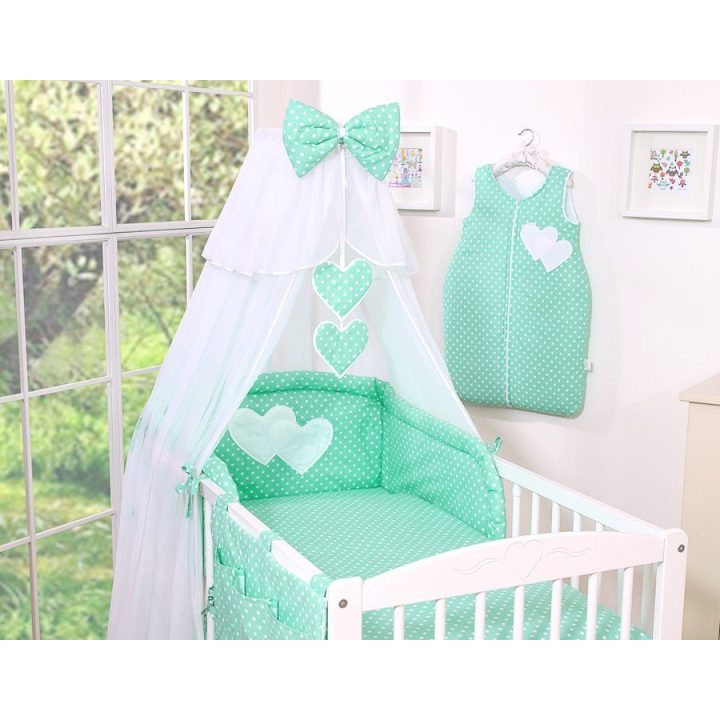 Patalynės komplektas su tinkleliu Hanging Hearts, mėtų spalvos