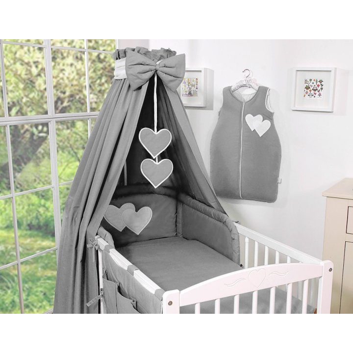 Patalynės komplektas su baldakimu Hanging Hearts pilkas