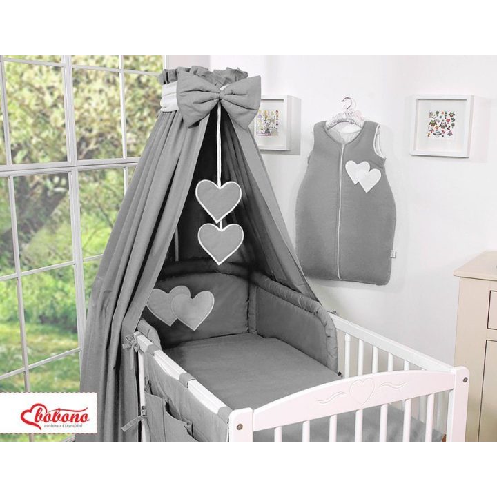 Patalynės komplektas su baldakimu Hanging Hearts pilkas