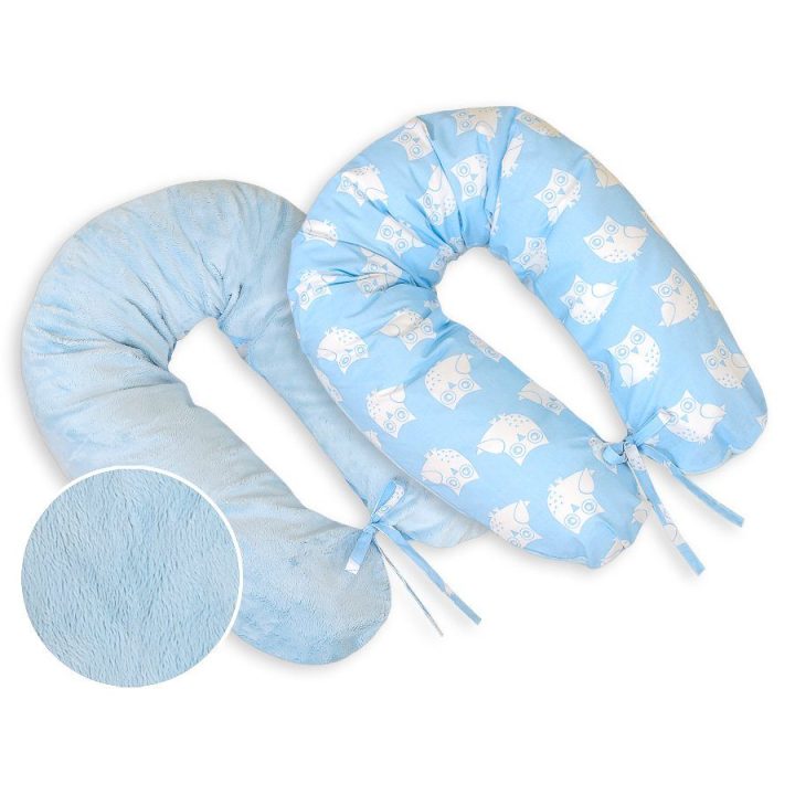 Nėščiosios pagalvė dvipusė mėlyna su pelėdžiukais