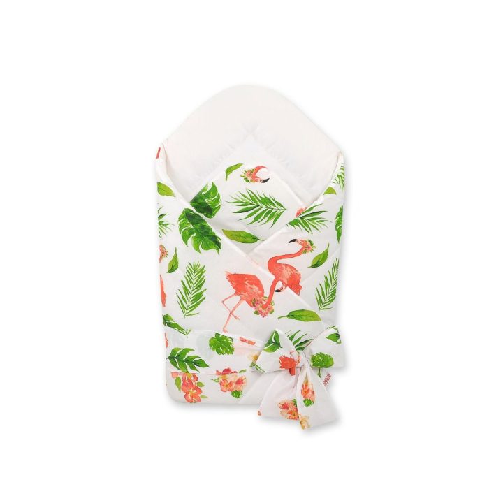 Kūdikio lizdelis su kaspinu, dvipusis, koralų flamingai