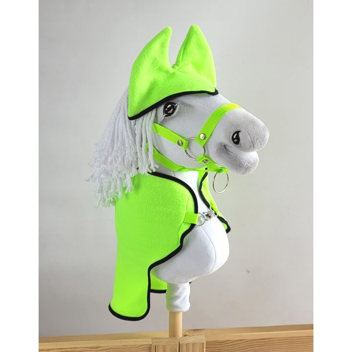 Hobby Horse rinkinys: neoninė žalia fleece antklodė ir ausinukai