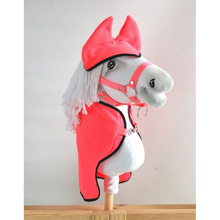 Rinkinys hobby horse rožinė fleece antklodė ir ausinukai