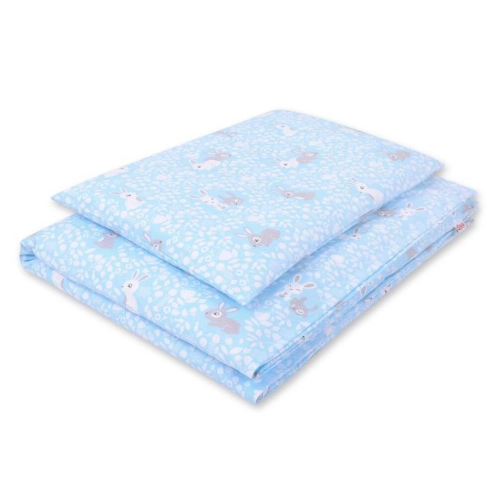 Vaikiška medvilninė patalynė su mėlynais triušiukais